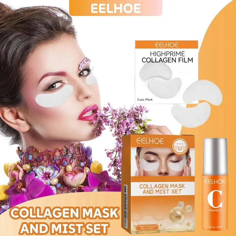 1Pack Eye Mask + 50ml Spray Of Eye Masks Vitamin C Brightening Facial Spray Collagen Eye Mask Set