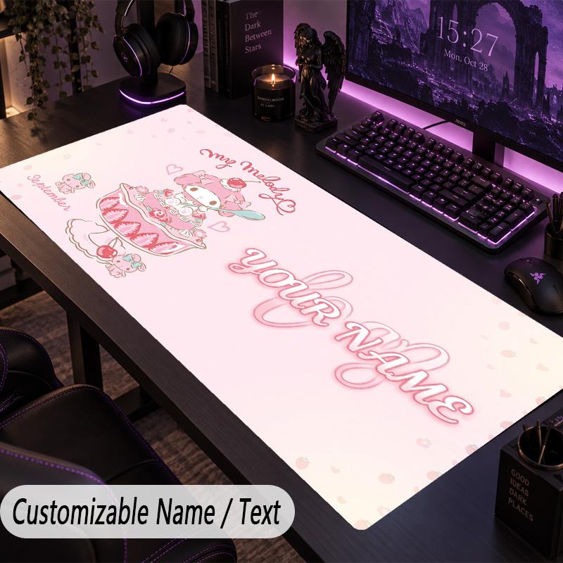 Custom Text Big Mousepad, Extended Desk Pad For Laptop Work GameMy Melody