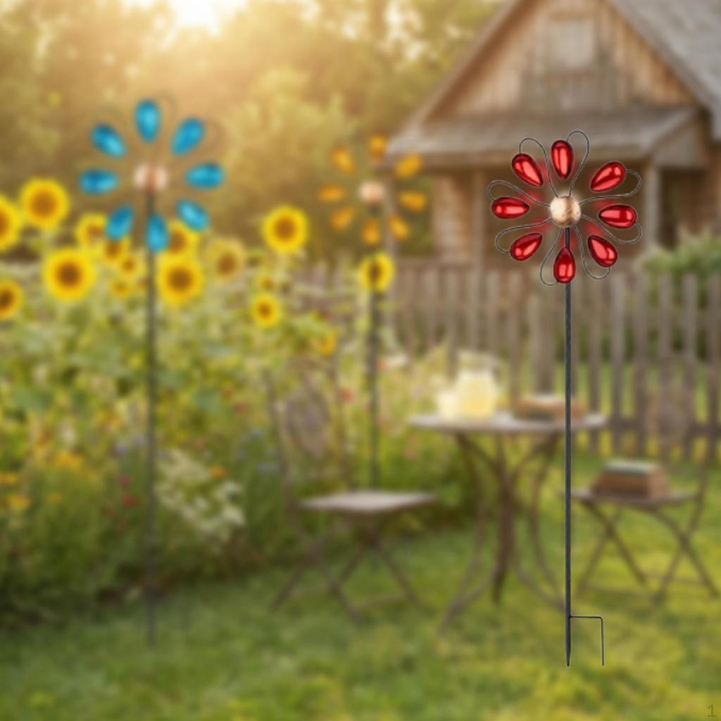 Iron Wind with Stake Metal Windmill Sturdy Sculpture Weatherproof Height 100cm Yard Art for