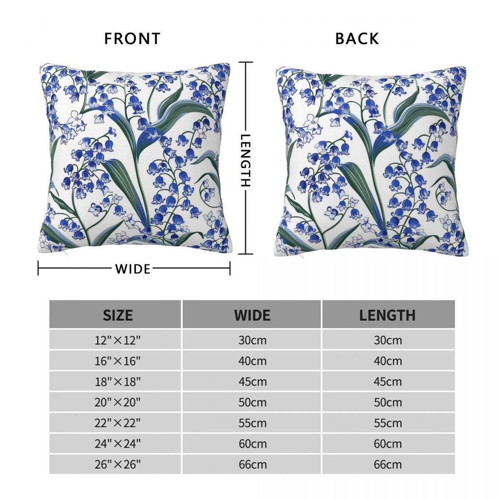 Blue Chinoiserie Lily Of The Valley Square Pillowcase Polyester Linen Velvet Creative Zip Decorative Pillow Case Car Cushion