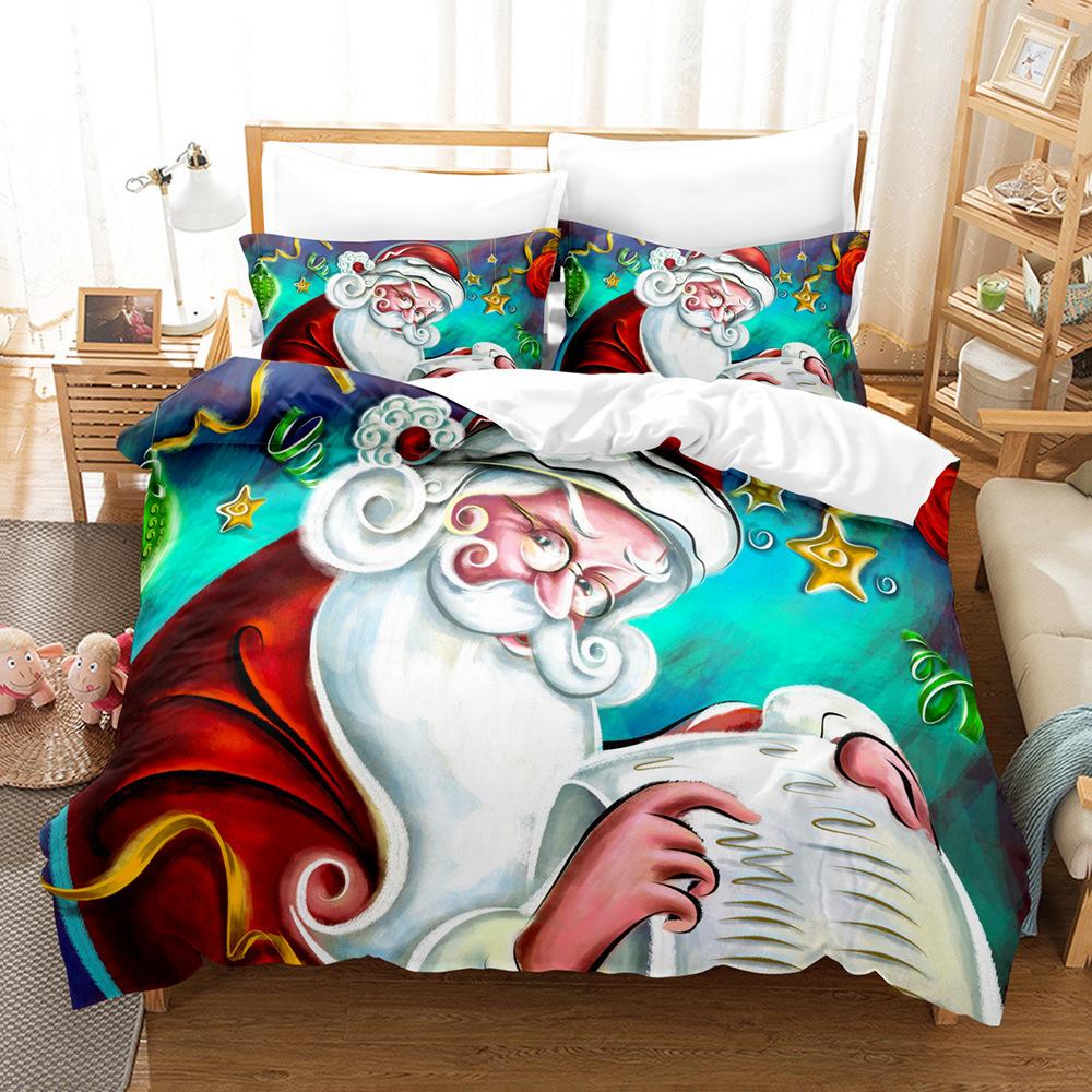 3D Digital Printing Three-Piece Set, Santa Claus 3D Printing Bedding Set