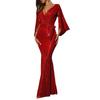 Spring Summer New Sexy High-end Dress European American Style Split Solid Color Sequin Long Mop Evening Dress