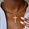 Simple Stainless Steel Round Hollow Pendant Necklace for Women Unique Metal Cuban Chain Clavicle Chain Fashion Party Jewelry