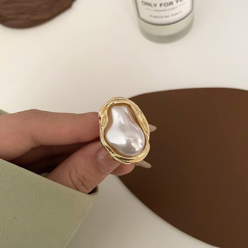 Geometrical Irregular Baroque Pearl Ring for Women Vintage Open Adjustable Index Finger Rings Party Jewelry