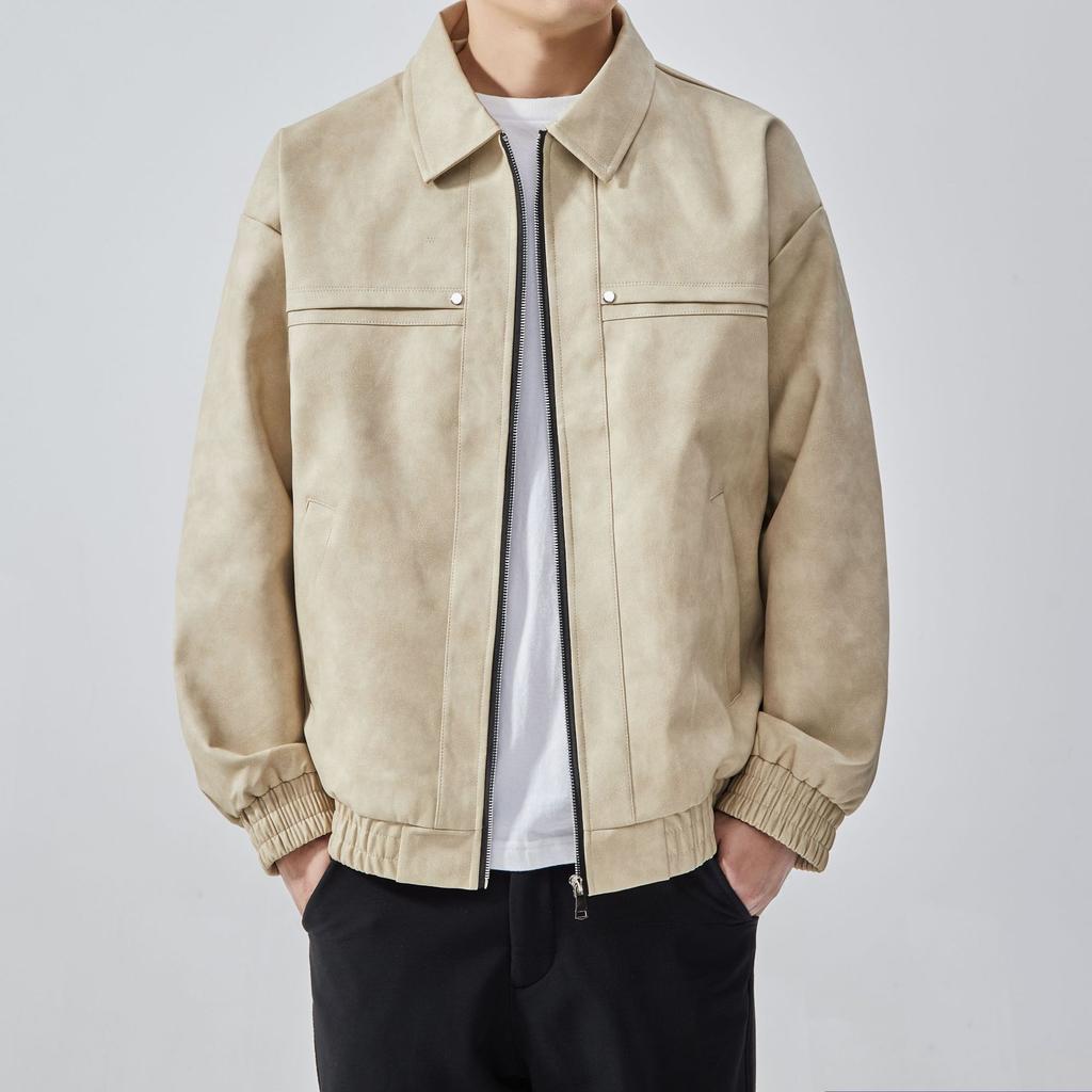 PU Leather American Retro Jacket for Men In Autumn and Winter New Cotton Thickened Lapel Casual Versatile Jacket