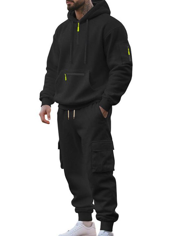 Men's 2025 Autumn/Winter Casual Multi-Pocket Half-Zip Hoodie and Sweatpants Set