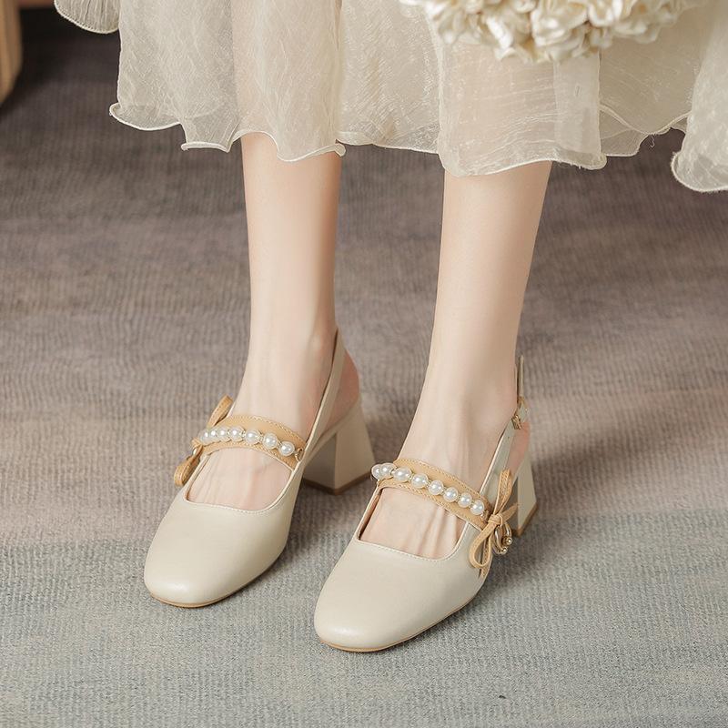 Summer new shallow single shoes women's low heels Mary Jane bow style sandals women