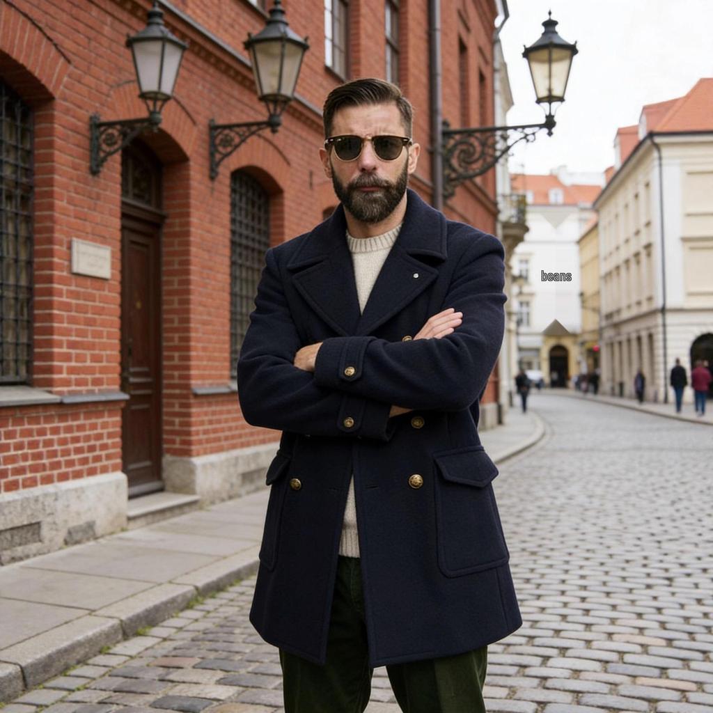 European and American Men's Mid-Length Wool Coat - British Style Fashionable Long-Sleeved High-Quality Design for 2025