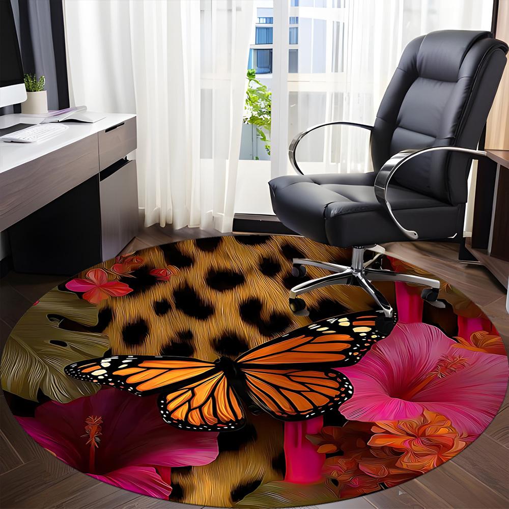 

1pc Butterfly Floral Office Round Rug, Non-slip, Soft and Durable Office Rug for Interior Decoration, Perfect for Office, Beautiful Decoration yy26032 80cm by 80cm