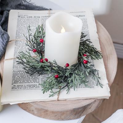 Christmas Candlestick Wreath Decoration Garland Silk Flower Pine Needle Candle Wreath Wedding Party Home Decor Xmas Ornaments