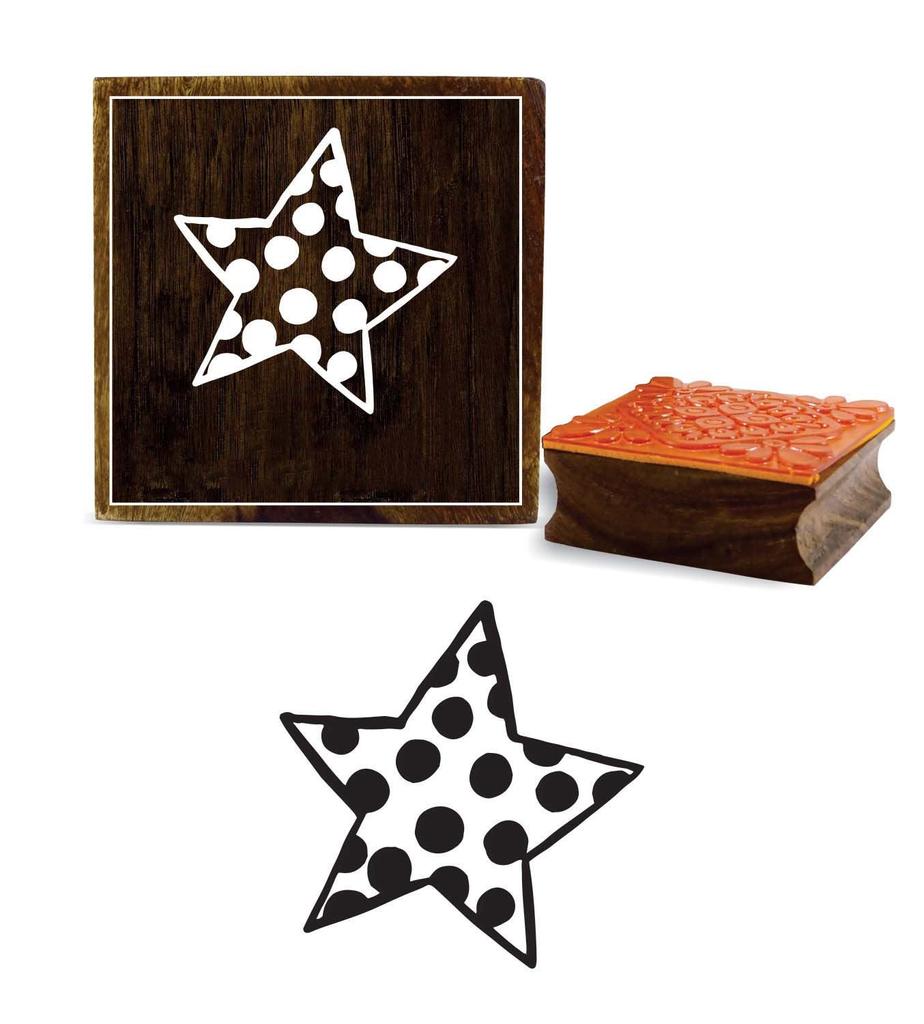 Printtoo Crafting Square Star With Polka Dot Pattern Wooden Rubber Stamp Block-2 x 2