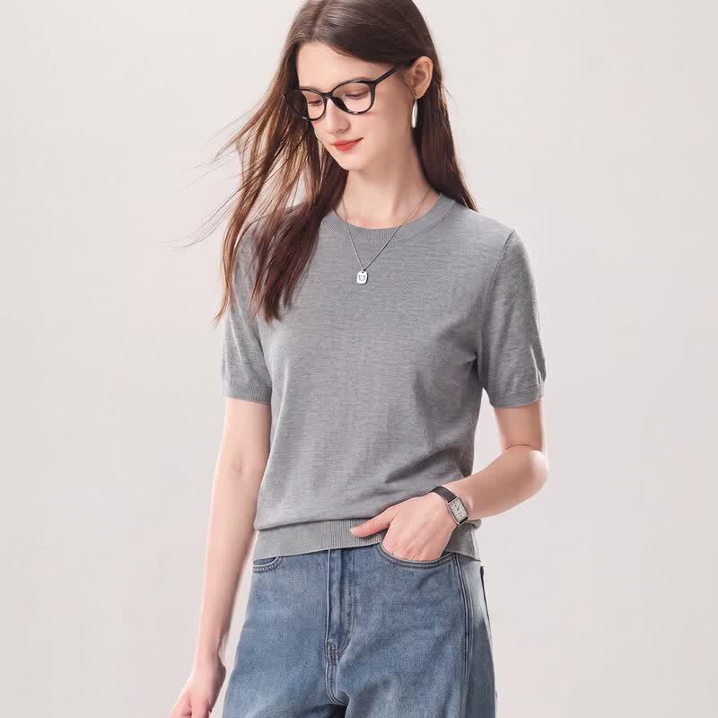 Snowforte Women s Silk Blend Knit Short Sleeve T-Shirt серый