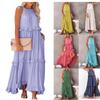 Women Summer Halter Sleeveless Maxi Dress Casual Ruffle Tiered Loose Long Sundress For Beach Vacation