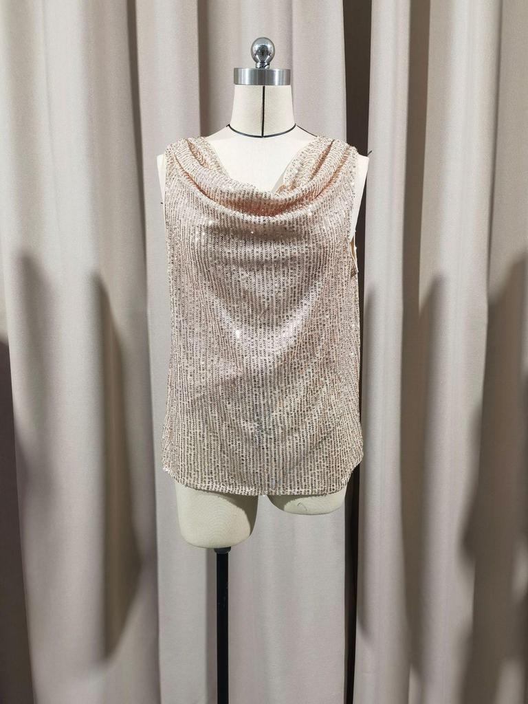 V-Neck Sequin Loose Pullover Tube Top - Sexy Fashion Short Vest for Women