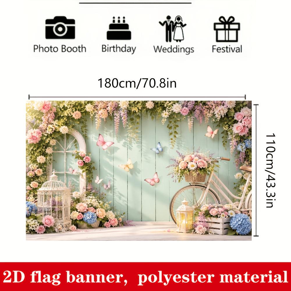 1Pcs Romantic Spring Floral Garden Retro Bike Decoration Background Spring Backdrop Decorations For Photo Studio Booth Party