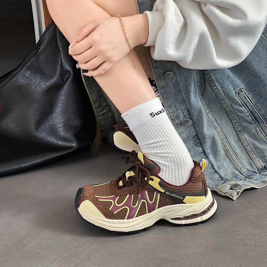 European products popular red dad shoes women 2025 new mesh breathable jogging shoes thick-soled heightening casual sports shoes