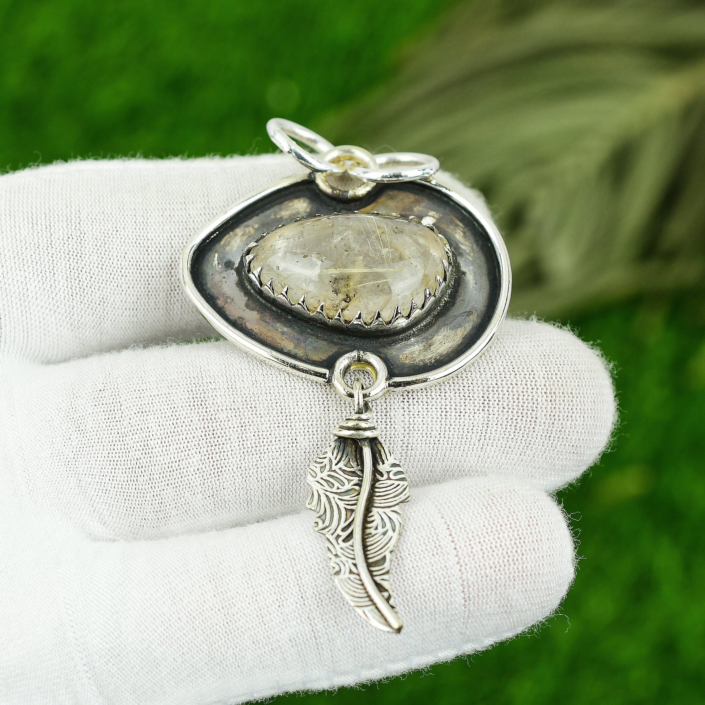 Womens day Deal Pear Natural Golden Rutile Daughter Birthday Pendant 925 Silver