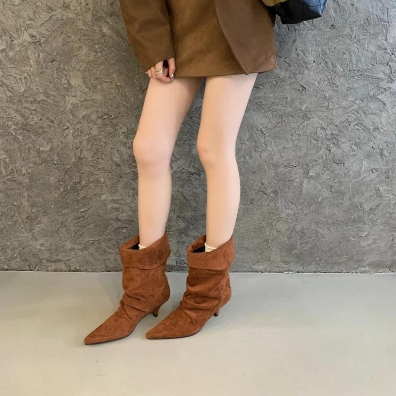 Aneikeh 2026 Winter Fashion Thin Low Heel Pointed Toe Women Ankle Boots Ladies SHort Modern Shoes Party Pumps Botas Mujer