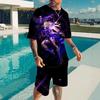 European and American cross-border new animation 3D digital original god printing men's T-shirt shorts set wholesale, short-sleeved set