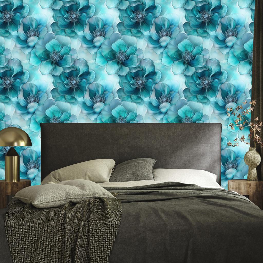 Wallpaper Ink Turquoise, Celadon, Navy Blue and Blue 50x1000