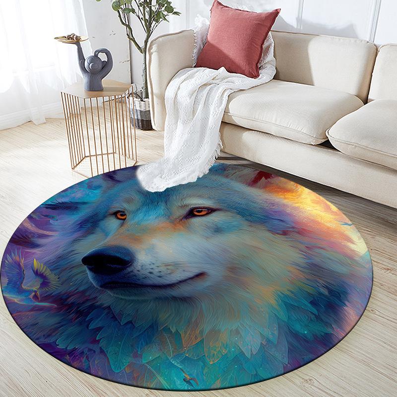 

Colorful Furred Wolf,Round Area Rug,Carpet Rug for Living Room Bedroom Sofa Playroom Decor,Non-slip Floor Mat 80cmx80cm