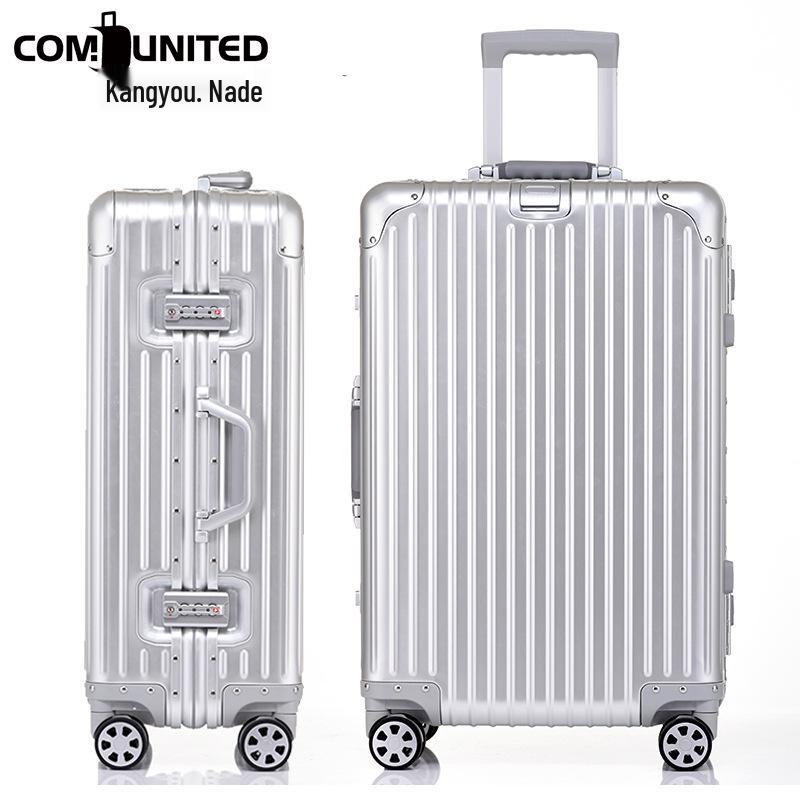 Aluminum-Magnesium Alloy Suitcase with Aluminum Frame, Universal Wheels, Combination Lock - 24" Carry-On for Students & Men's Business Travel.