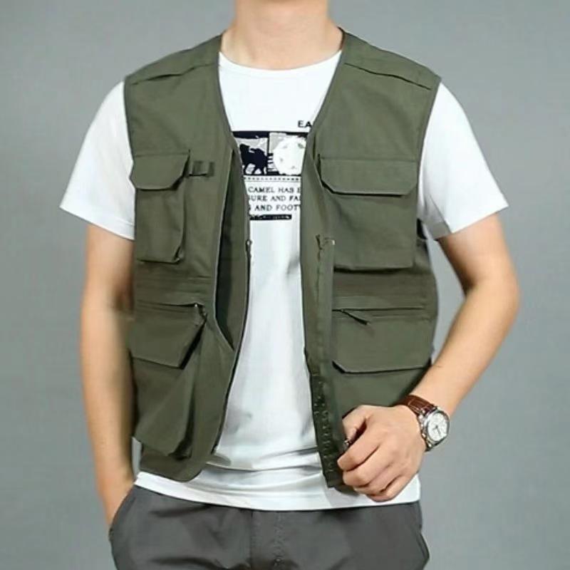 Men's Quick-Drying Multi-Pocket Vest for Outdoor, Plus Size, V-Neck, Perfect for Spring, Autumn, and Fishing