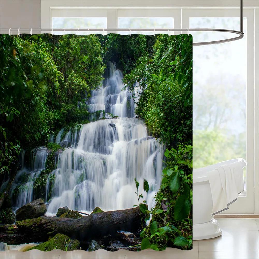 Tropical Forests Shower Curtain Aesthetic Woods Bird Fabric Bathroom Curtain Natural Scenery Home Decor Bathroom Accessories Set