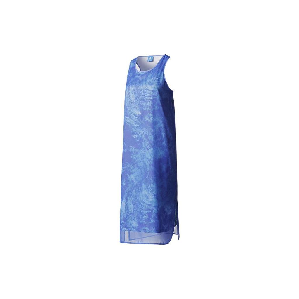 Adidas Originals Fashion Creative Series Camouflage Print Loose Round Neck Sleeveless Dress Women Dresses Blue CF9969