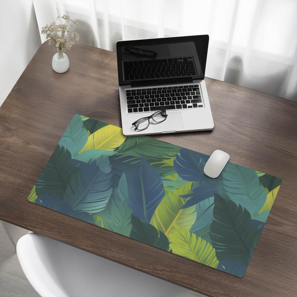 Anti-Slip Protective Desk Mat with Tropical Leaves Pattern 90x45 Cm