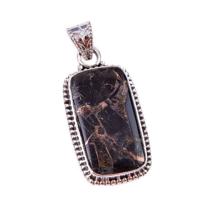 Natural Black Copper Turquoise 925 Solid Sterling Silver Gift Pendant 1.50" y4V43