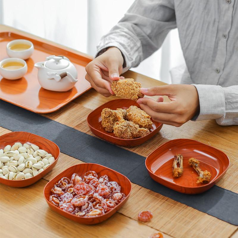 1/2Pcs Japanese Imitation Wood Grain Snack Dish Food Grade Pp Material Vegetable Dish Fruit Dish Kitchen Bowl Dish Dinnerware