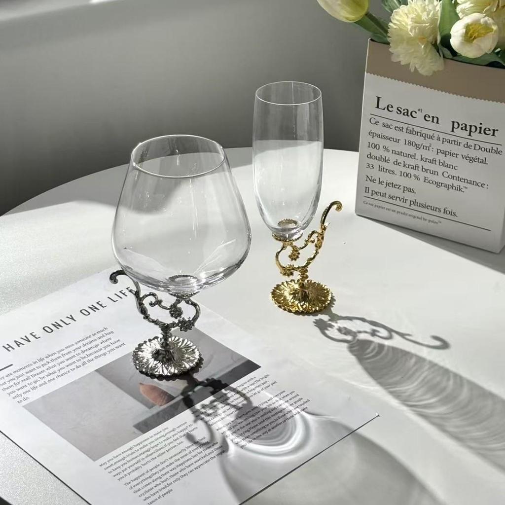 Baroque Retro Carved Metal Base Wine and Champagne Glass