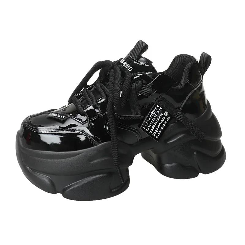 Móda Nové Dámské Jarní Podzimní Robustní Tenisky 8CM Silná Podrážka Kožené Boty Vysoká Platforma Vulkanizované Červené Boty Ležérní Sportovní Boty