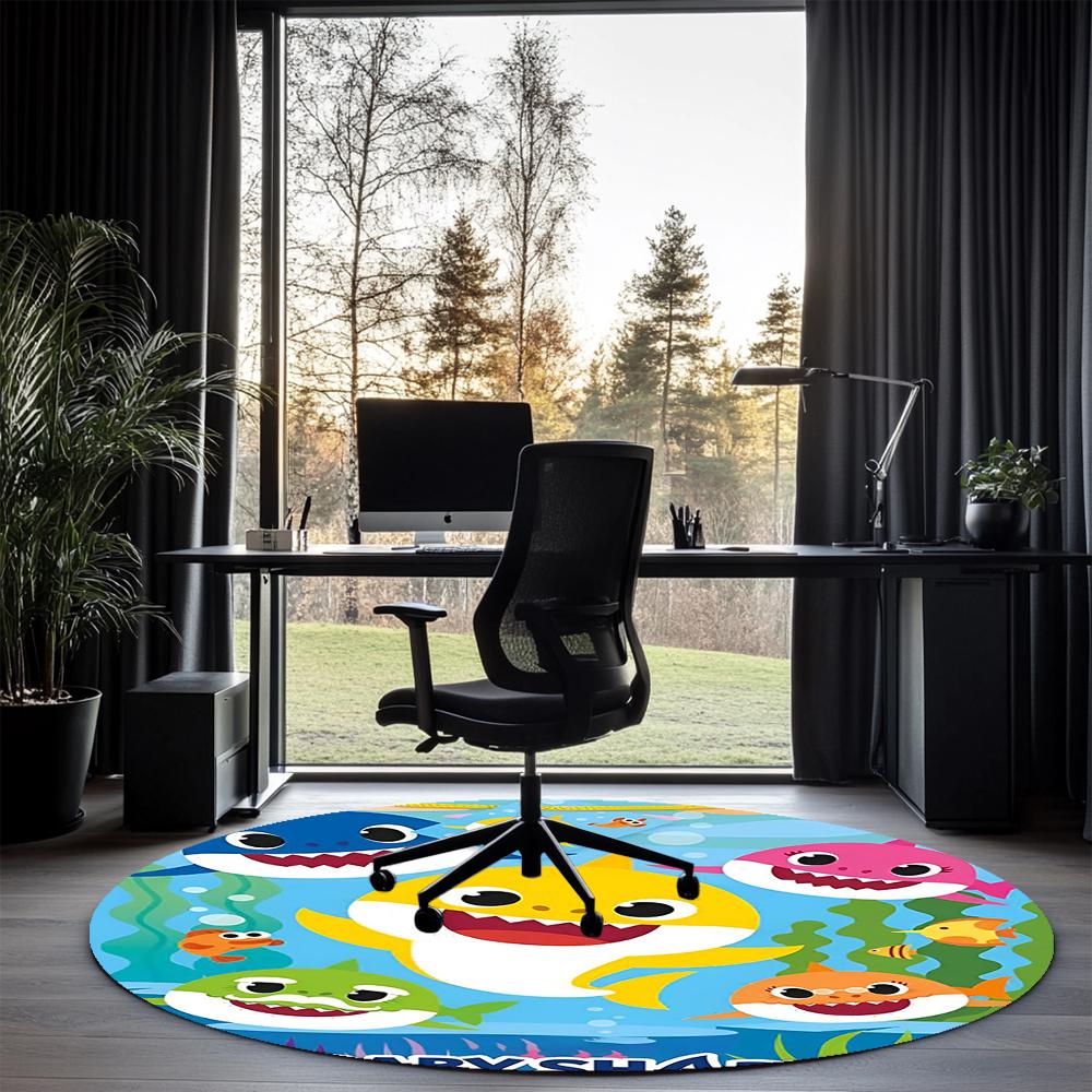 Shark Printed Round Rug Carpet Chair Rug Area Rug Entryway Doormats,for Office Chair Living Room Bedroom Kitchen Room.