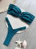 2024 Solid Color Pleated Women's Bikini Set - Sexy Beach Swimwear