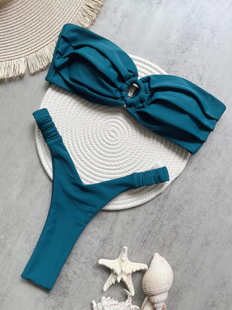 2024 Solid Color Pleated Women's Bikini Set - Sexy Beach Swimwear