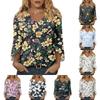 Womens V Neck Three Quarter Sleeve Floral Print Casual Loose Fit Top Comfortable Lightweight Blouse for Daily Wear Office and Travel