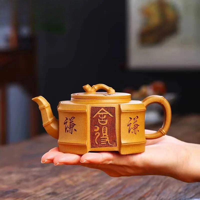 260ml Chinese Yixing Raw Ore Old Golden Section Mud Zisha Teapot Handmade Household Filter Pot Tea Ceremony Drinkware Customized