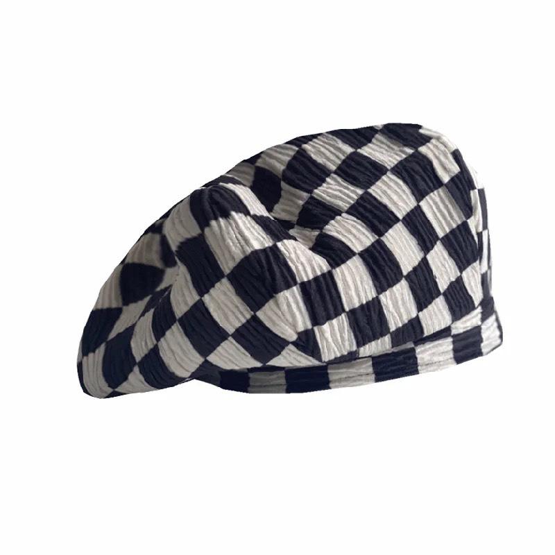 Hat Women's Autumn New Cloud Hat Chessboard Gebere Retro Fashion Breathable Painter Hat