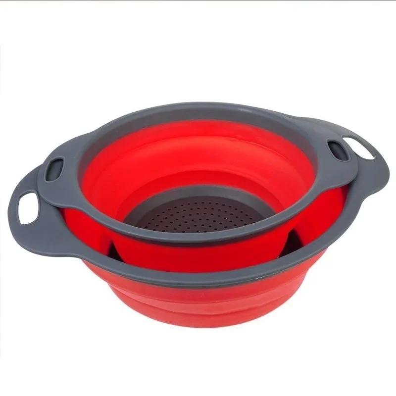 2Pcs Foldable Silicone Colander Fruit Vegetable Washing Basket Strainer Strainer Collapsible Drainer With Handle Kitchen Tools