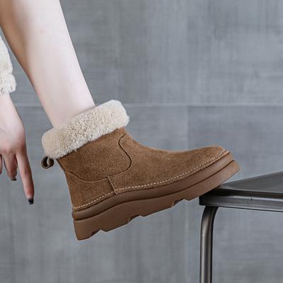 Leather Snow Boots Women's Winter 2025 New Hand-stitched Thick Cotton Thermal Cotton Shoes Women's Velvet Thickened Short Boots