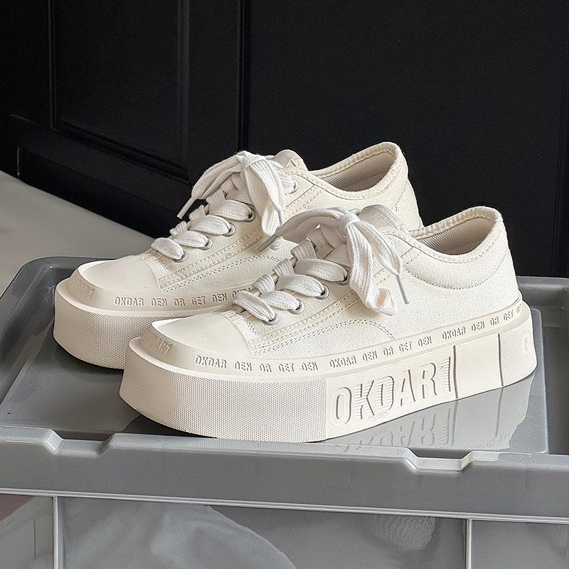 Fan Chengcheng Style: Square Toe Thick Sole Canvas Shoes - Unisex Casual Height-Increasing Sneakers