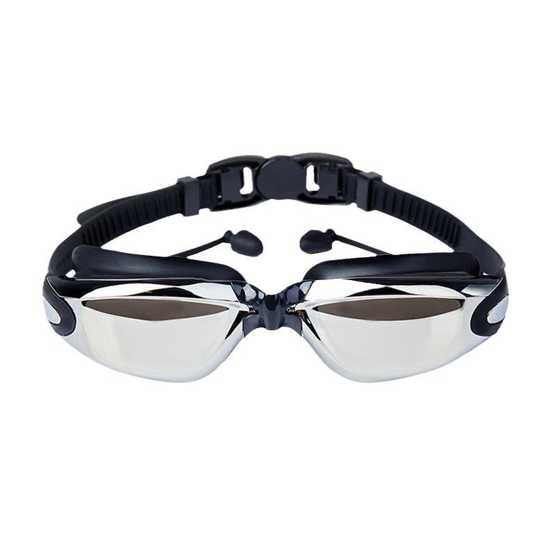 Fike High-Definition Waterproof Anti-Fog Swimming Goggles Set with Swim Cap, Large Plated Frame, Unisex