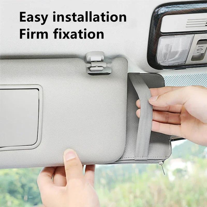 Multi Functional Sun Visor Storage Bag with Phone Holder Sunglass Case and Card Slots Space Saving Car Accessory