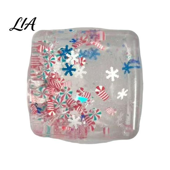 Hand Therapy Stress Balls Christmas Ice Cube Squeeze Toy, Confetti Filled Relief Calming Sensory Toy Slow Rebound Clear for Anxiety Reduction