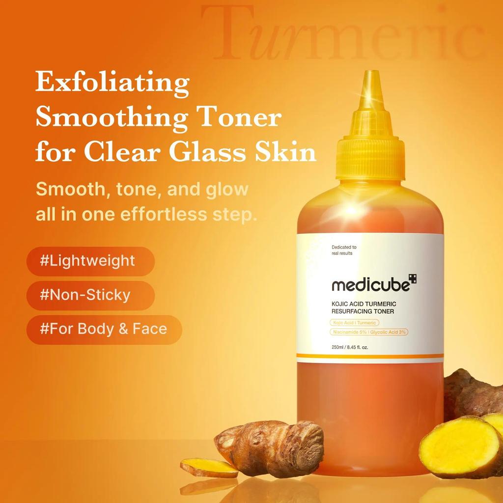 Kojic Acid Turmeric Toner for Face & Body | Daily Toner for Uneven Skin Tone & Texture | Niacinamide, Glycolic Acid for Clear Glass Skin