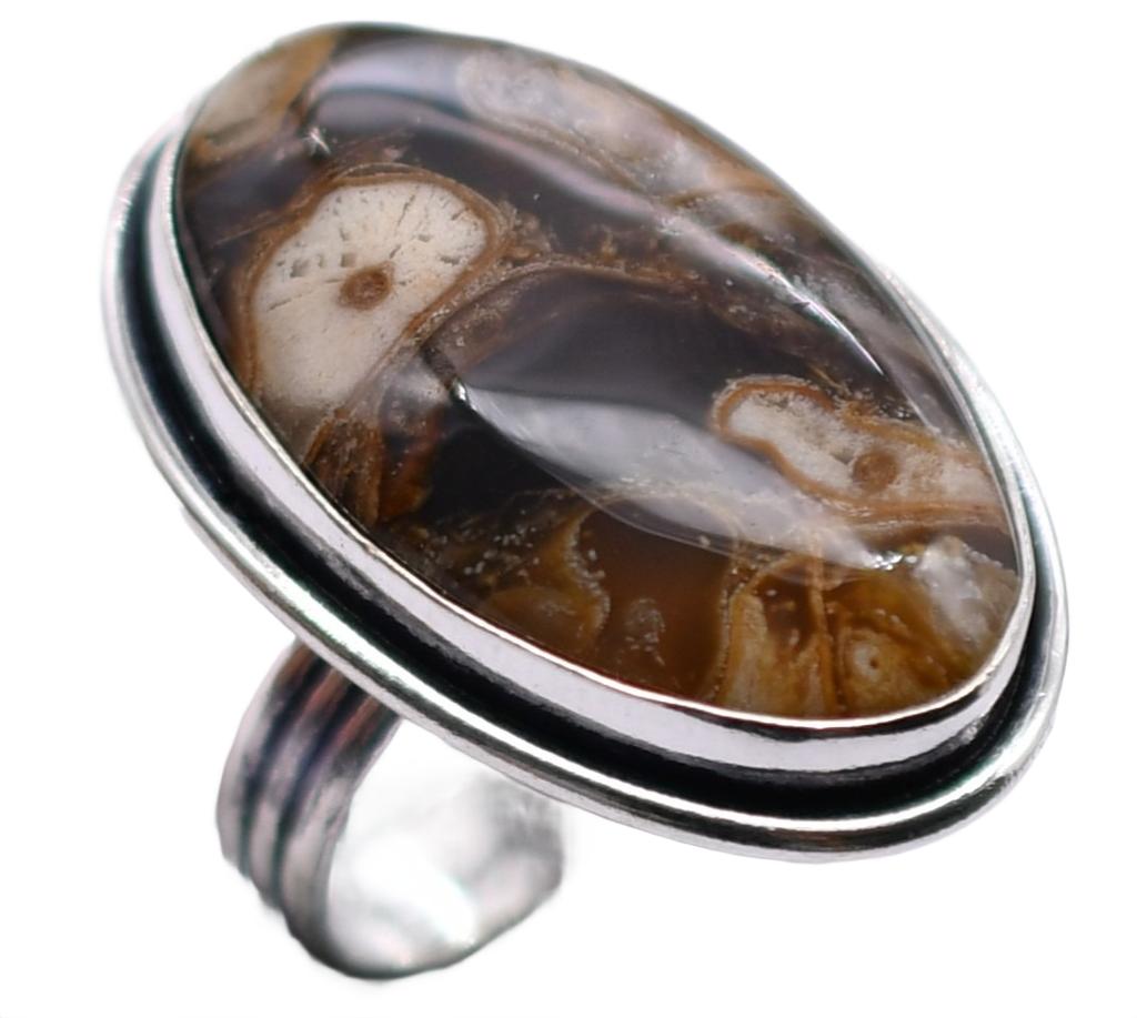 Turritella Agate Natural Gemstone Silver Plated Ring US Size-6.75 R 5230