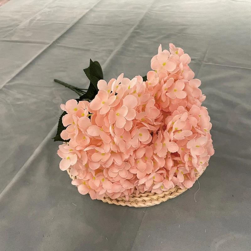Simulation 5 Heads French Hydrangeas Branch Silk Fake Flowers Restaurant Decoration Champagne Hydrangea Artificial Flower