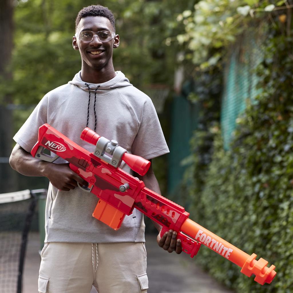 Hasbro Nerf Fortnite Heavy SR Manual for ages 8 and Uses Mega Includes 6 Official Mega Darts Clip for 6 Includes Removable Red Camo Total Length